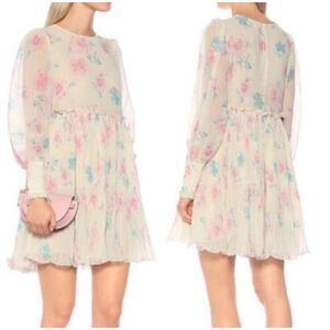 NWT GANNI MINI DRESS PLEATED GEORGETTE AFTERGLOW SZ 36 US 4